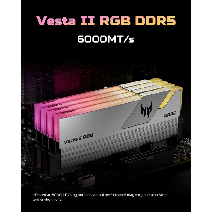 Acer Predator Vesta II RGB 32GB (2x16GB) DDR5 6000MHz CL32 Desktop Memory Kit -Silver - Image 3