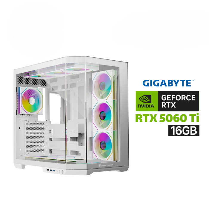 Gaming PC AMD Ryzen 5 9600X, Gigabyte B850M DS3H ICE DDR5 Motherboard, 16GB DDR5 RAM, 1TB NVMe SSD, GigaByte RTX 5060 Ti EAGLE OC ICE 16GB GPU, 750W Gold PSU, L240 White Liquid Cooler, Jungle Leopard AS-01 Case 4x ARGB Fans, Win 11 Pro