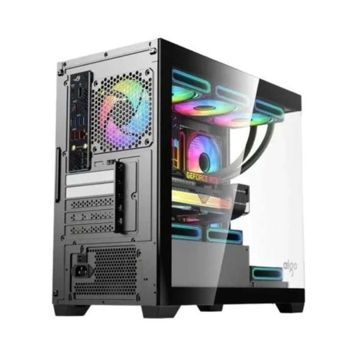 DarkFlash Aigo C218M Micro ATX Tower Tower Two Panel Front & Left Side Tempered Glass Case with 4 RGB Fans - Black - Image 3