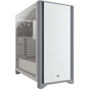 Corsair 4000D Mid Tower Steel Plastic Side Tempered Glass Panel Case with 2 Fan - White