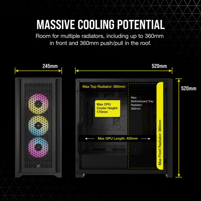 Corsair iCUE 5000D Airflow Mid Tower Steel Plastic Side Tempered Glass Panel Case with 3 RGB Fan - Black - Image 2