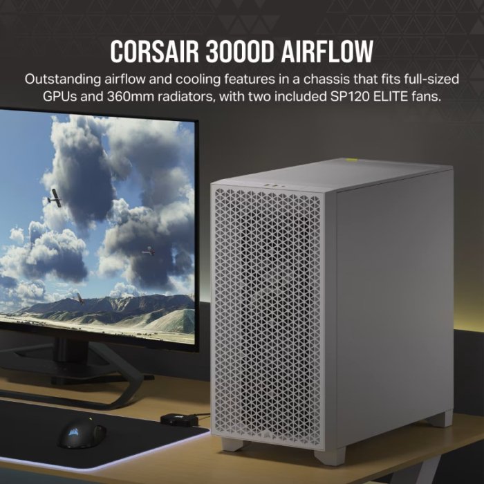 CORSAIR 3000D AIRFLOW Mid Tower Case - White - Image 2