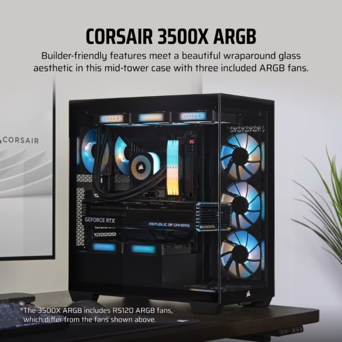 CORSAIR 3500X ARGB Mid Tower Case - Black - Image 3