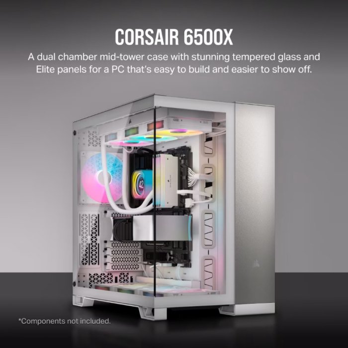 CORSAIR 6500X Mid Tower Case - White/Satin Gray Aluminum - Image 3