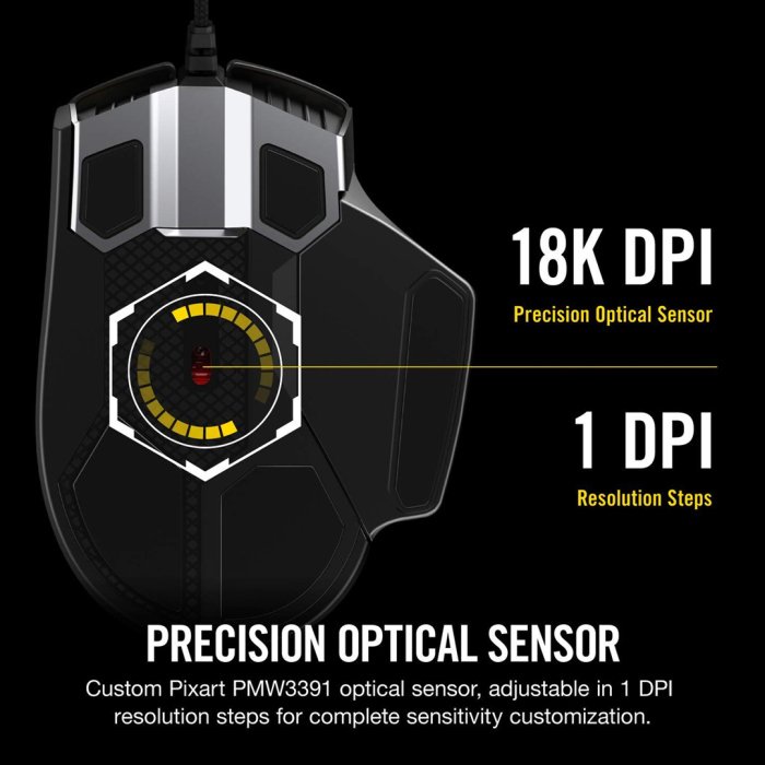 Corsair Glaive RGB Pro Comfort FPS/MOBA 18000 DPI Wired Gaming Mouse with Interchangeable Grips - Image 2