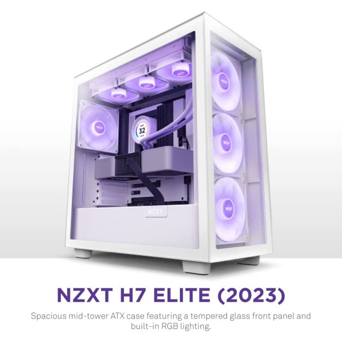 NZXT H7 Elite Premium ATX Mid Tower Two Panel Front & Left Side Tempered Glass Case with 4 RGB Fans - White - Image 3