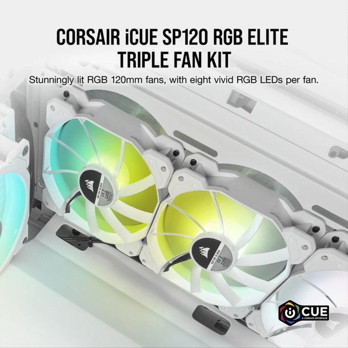 Corsair iCUE SP120 RGB ELITE Performance 120mm Triple Fan Pack - White - Image 3