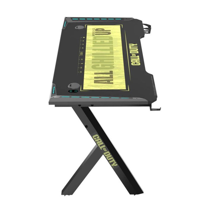 Gameon Call Of Duty Hawksbill Series RGB Flowing Light Gaming Desk Material Carbon Fiber With MousePad Headphone Hook & Cup Holder - Black/G - Image 2