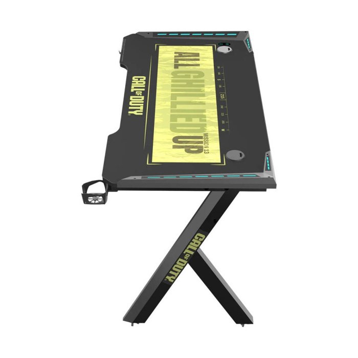 Gameon Call Of Duty Hawksbill Series RGB Flowing Light Gaming Desk Material Carbon Fiber With MousePad Headphone Hook & Cup Holder - Black/G - Image 3