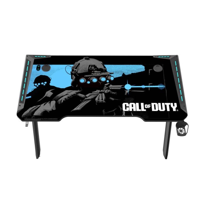 Gameon Call Of Duty Hawksbill Series RGB Flowing Light Gaming Desk Material Carbon Fiber With MousePad Headphone Hook & Cup Holder - Black/B - Image 3
