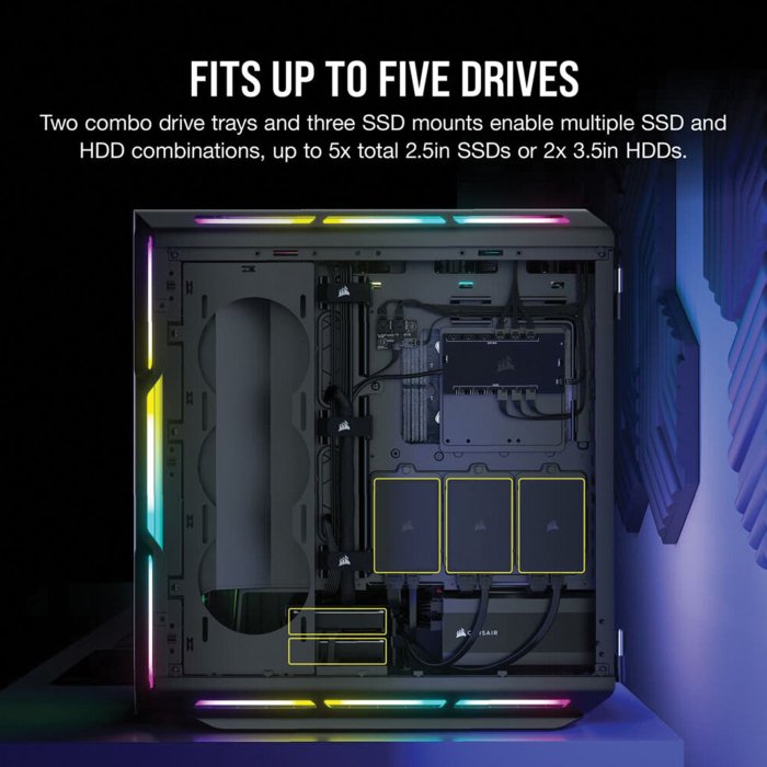 Corsair iCUE 5000T RGB Tempered Glass With 3 RGB & 1 Rear Fans Full-Tower ATX PC Case - Black - Image 2