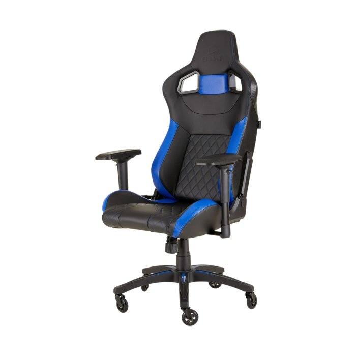 Corsair T1 Race Gaming Chair with PU Leather, 4D Adjustable Armrest, PU Caster Wheels - Black/Blue - Image 3