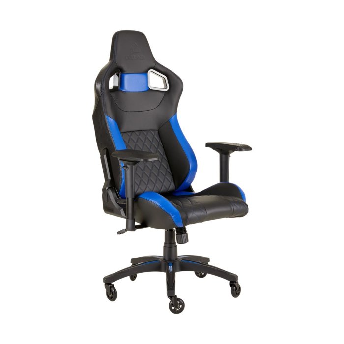 Corsair T1 Race Gaming Chair with PU Leather, 4D Adjustable Armrest, PU Caster Wheels - Black/Blue - Image 2