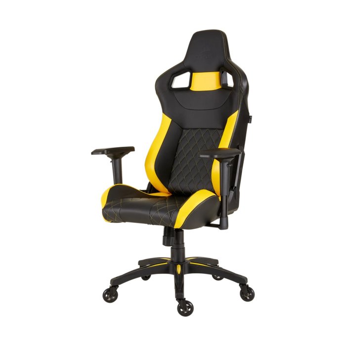 Corsair T1 Race Gaming Chair with PU Leather, 4D Adjustable Armrest, PU Caster Wheels - Black/Yellow - Image 3