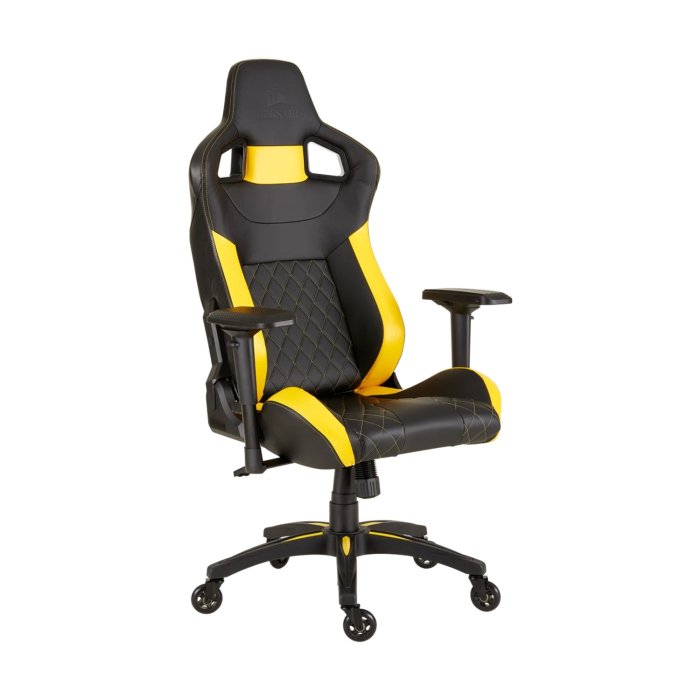 Corsair T1 Race Gaming Chair with PU Leather, 4D Adjustable Armrest, PU Caster Wheels - Black/Yellow - Image 2