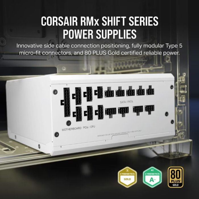 CORSAIR RM1200x SHIFT - 1200W 80 Plus Gold Fully Modular GEN 5 ATX Power Supply Unit - White - Image 2