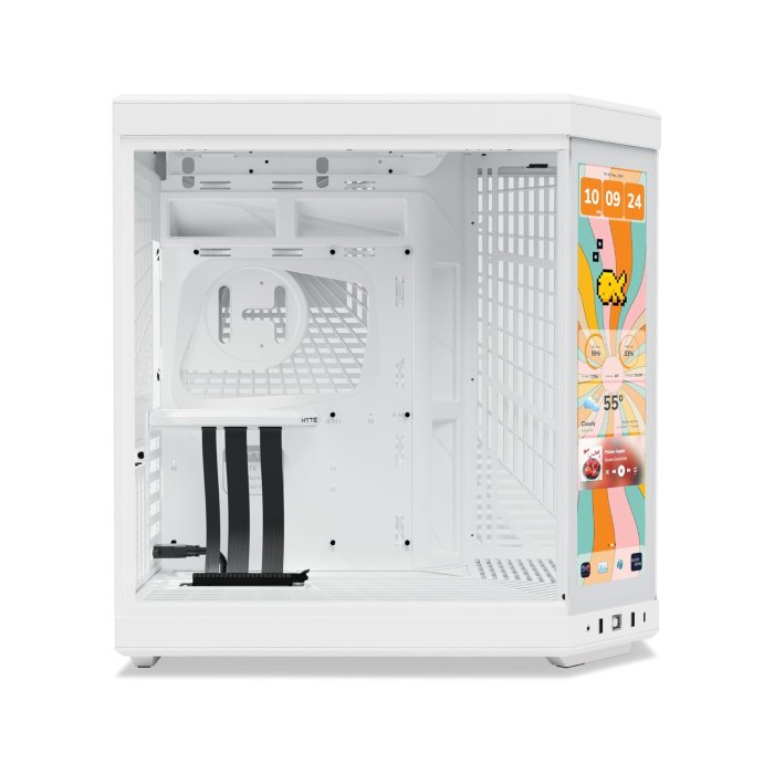 HYTE Y70 Touch Infinite Dual Chamber ATX Mid Tower Modern Aesthetic Case with Integrated 2.5K LCD Touchscreen - Snow White - Image 3