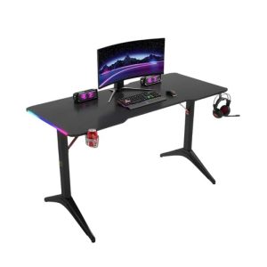 Royal RGB Lighting Gaming Desk with Carbon Fiber Surface-Black