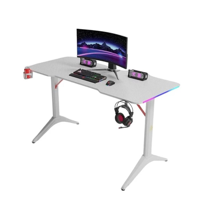 Royal RGB Lighting Gaming Desk with Carbon Fiber Surface - White - Image 2