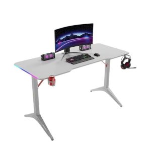 Royal RGB Lighting Gaming Desk with Carbon Fiber Surface - White