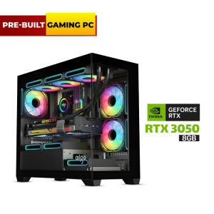 Pre-Built Gaming PC i5-12400F CPU, B760 DDR4 MotherBoard, 16GB DDR4 RAM, 1TB NVMe SSD, GeForce RTX 3050 6GB VGA, 650 WATT PSU, DarkFlash Aigo C218M Micro ATX Tower With 4x RGB Fans, Windows 11 Pro License