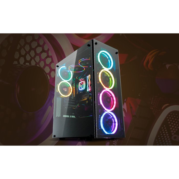 DarkFlash Phantom Mid Tower Front Side & Left Side Tempered Glass Panel Case - Black - Image 2