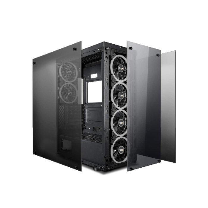 DarkFlash Phantom Mid Tower Front Side & Left Side Tempered Glass Panel Case - Black - Image 3