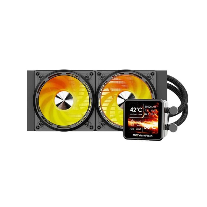 DarkFlash EXPLORE DE240 ARGB 240mm AIO Liquid CPU Cooler with 2.88" LCD Screen - Black - Image 3