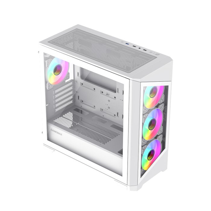 GameMax Destroyer TGW Micro ATX Tower Tempered Glass Side Panel Case with 4 ARGB Fans - White - Image 3