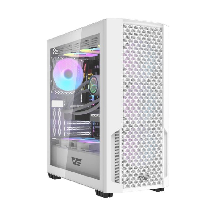 DarkFlash DF2100 ATX Mid Tower Tempered Glass Side Panel Case With 4 ARGB Fans - White - Image 3