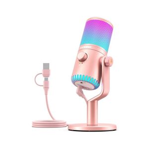 Maono DM30 RGB Programmable USB Condenser Microphone Digital 3-In-1 Knob Boom Arm And mic Stand Threaing Adjustable Knob - Pink