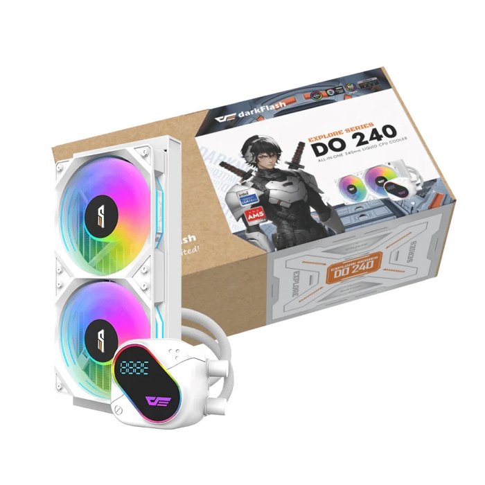 DarkFlash EXPLORE DO240 ARGB 240mm AIO Liquid CPU Cooler with Segment LCD Screen - White - Image 2