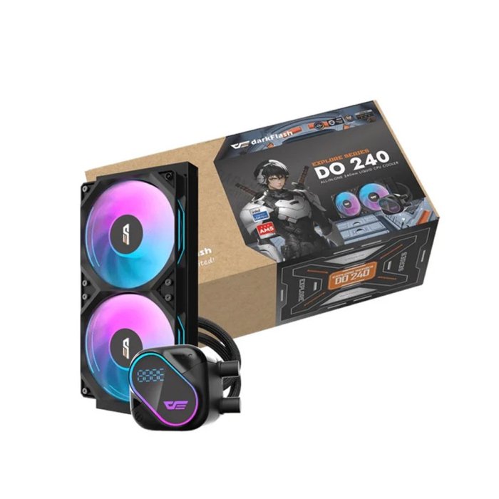 DarkFlash EXPLORE DO240 ARGB 240mm AIO Liquid CPU Cooler with Segment LCD Screen - Black - Image 2
