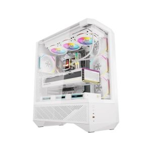 DarkFlash DY460 ATX Mid Tower Gaming Case With 4 ARGB Fans Included - White