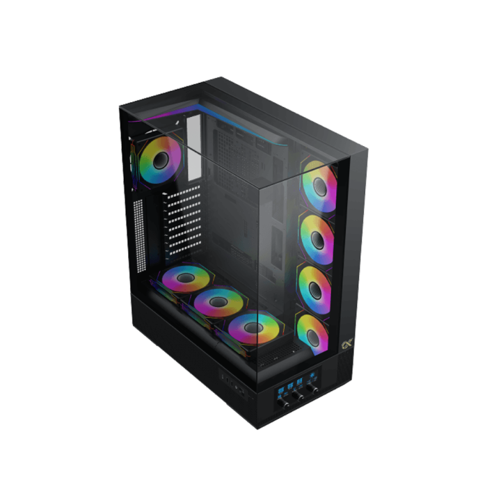 Xigmatek Vision Pro Midtower LCD Display Three Panel Front,Top & Left Side Tempered Glass Case with 8 ARGB Fans - Black - Image 3