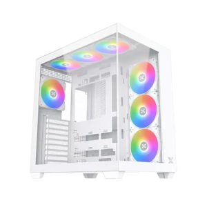 Xigmatek Aqua V Air Arctic Mid Tower Front Side & Left Side Tempered Glass Panel Case with 7 RGB Fans - White