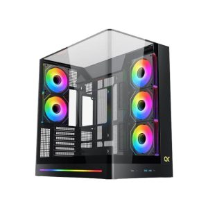 Xigmatek Pano II ATX Three Panel Front Top & Left Side Tempered Glass Case With 8 ARGB Fans - Black