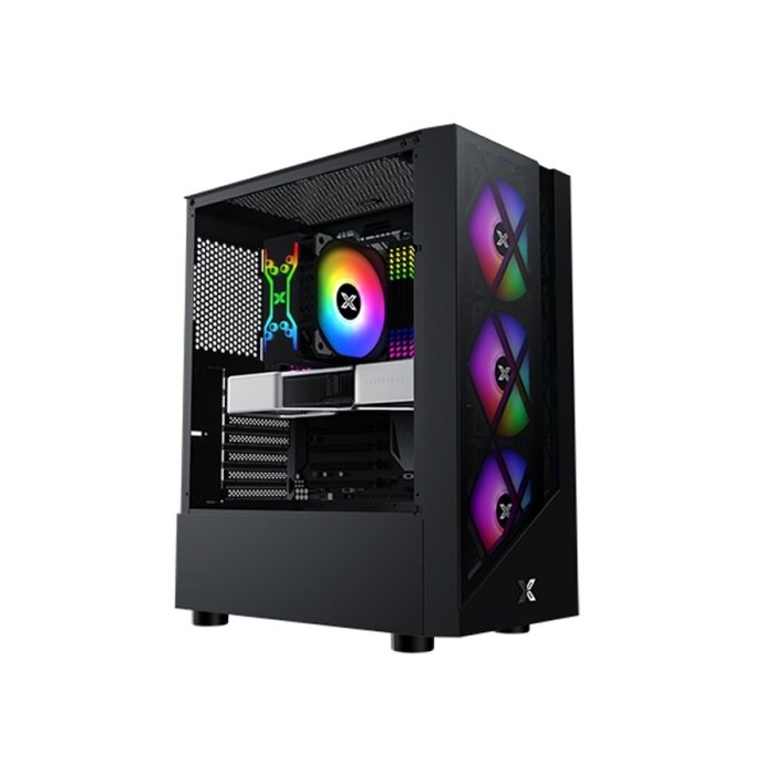Xigmatek Duke Front Side & Left Side Tempered Glass Panel Case with 4 Rainbow RGB Fans - Black - Image 3