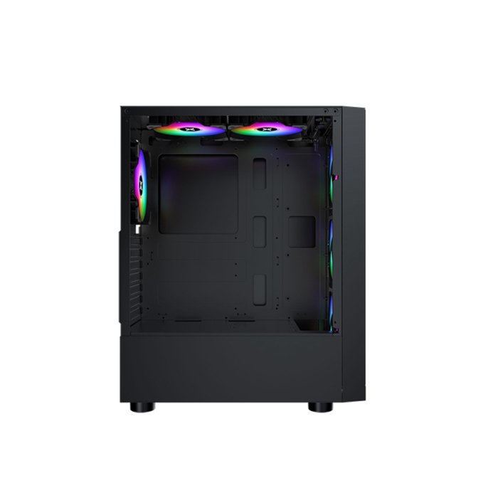 Xigmatek Duke Front Side & Left Side Tempered Glass Panel Case with 4 Rainbow RGB Fans - Black - Image 2