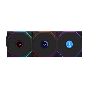 Lian Li Uni Fan Tl Wireless LCD Reverse Blade 120mm ARGB Case Fans with 1.6” LCD Screen (3 Pack)- Black
