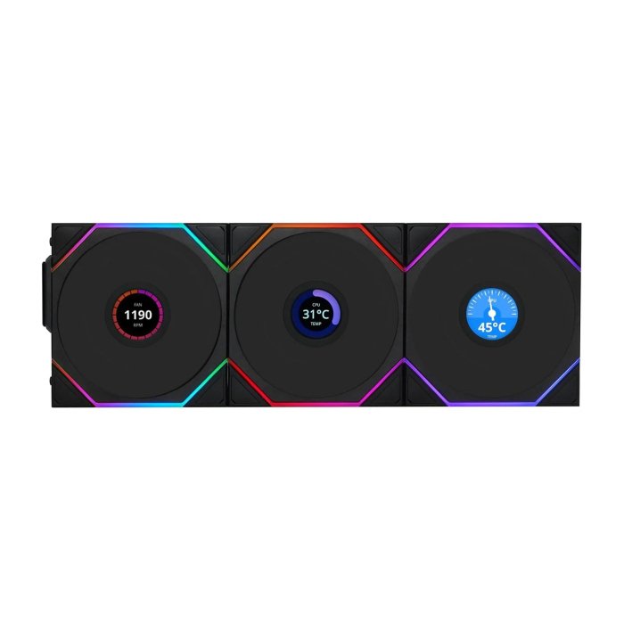 Lian Li Uni Fan Tl Wireless LCD Reverse Blade 120mm ARGB Case Fans with 1.6” LCD Screen (3 Pack)- Black