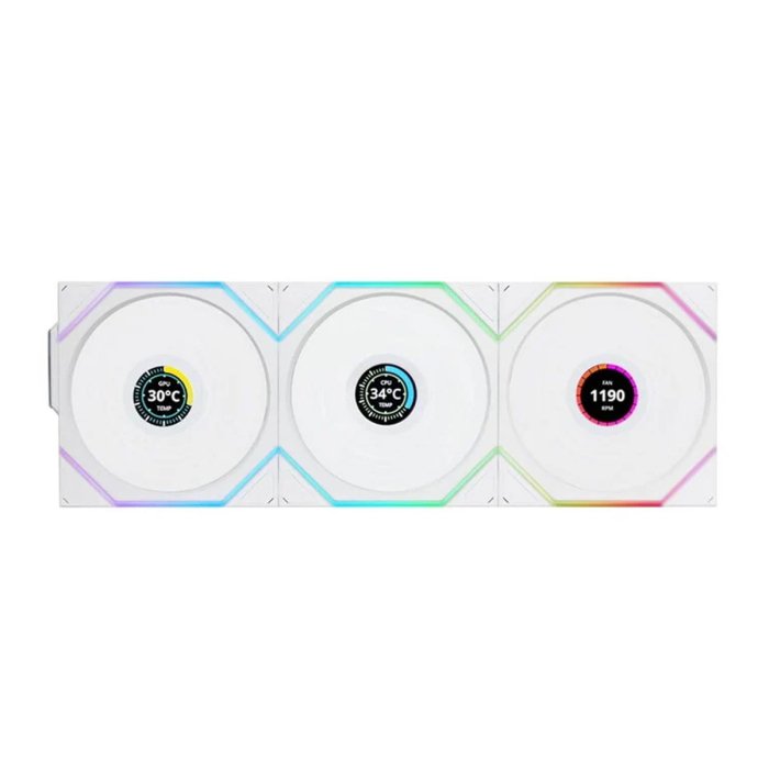 Lian Li Uni Fan Tl Wireless LCD Reverse Blade 120mm ARGB Case Fans with 1.6” LCD Screen (3 Pack)- White