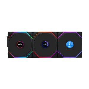 LIAN LI UNI FAN TL-LCD Wireless 120mm ARGB Case Fans with 1.6” LCD Screen (3 Pack) - Black