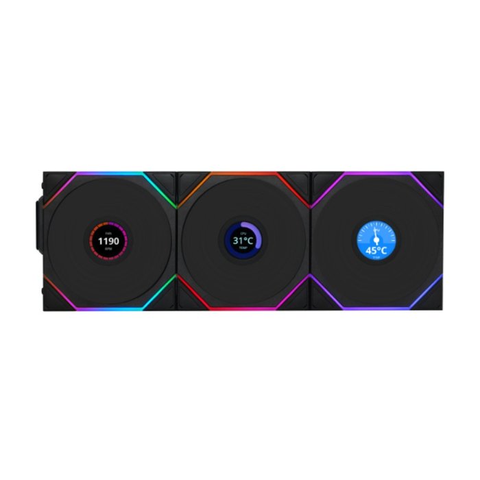 LIAN LI UNI FAN TL-LCD Wireless 120mm ARGB Case Fans with 1.6” LCD Screen (3 Pack) - Black