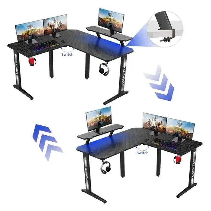 Gamvity Gaming Corner Modern L Shaped Computer Desk (140/130x60x73)cm - Black Tr-l - Image 3