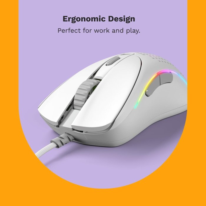 Glorious Model D2 Ultralight Ergonomic RGB Wired Gaming Mouse 58g 26,000 DPI - White - Image 3
