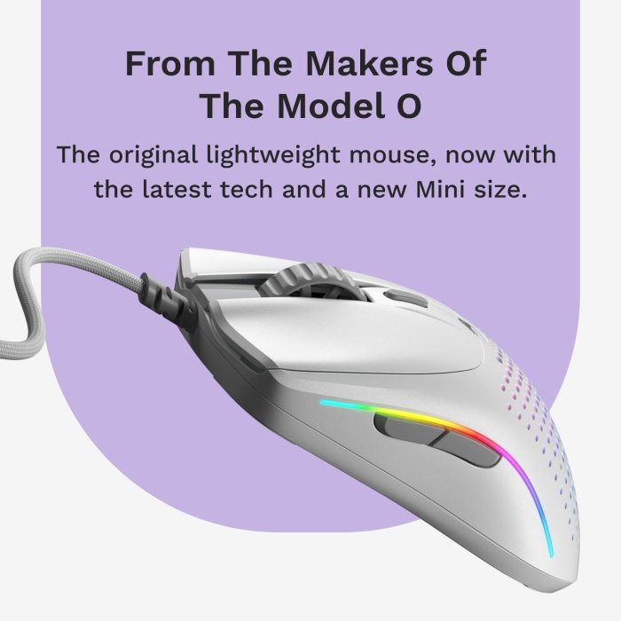 Glorious Model O2 Mini Ultralight Ambidextrous RGB Wired Gaming Mouse 49g 26,000 DPI - White - Image 3