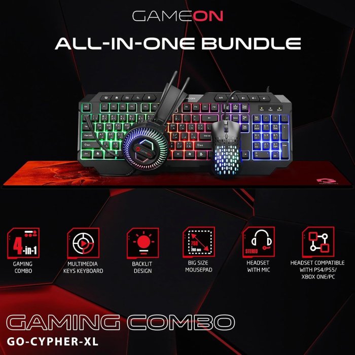 Gameon Cypher XL All-In-One Bundle Wired Keyboard, Headset, Mouse & Mousepad - Image 3