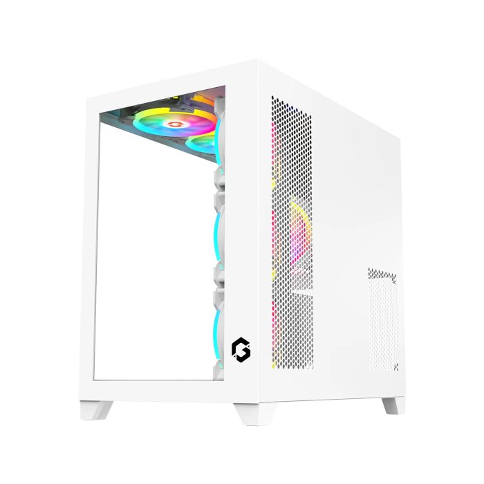 GameOn Emperor Arctic Series Mid Tower Two Panel Front & Left Side Tempered Glass Case with 7 ARGB Fans - White - Image 2