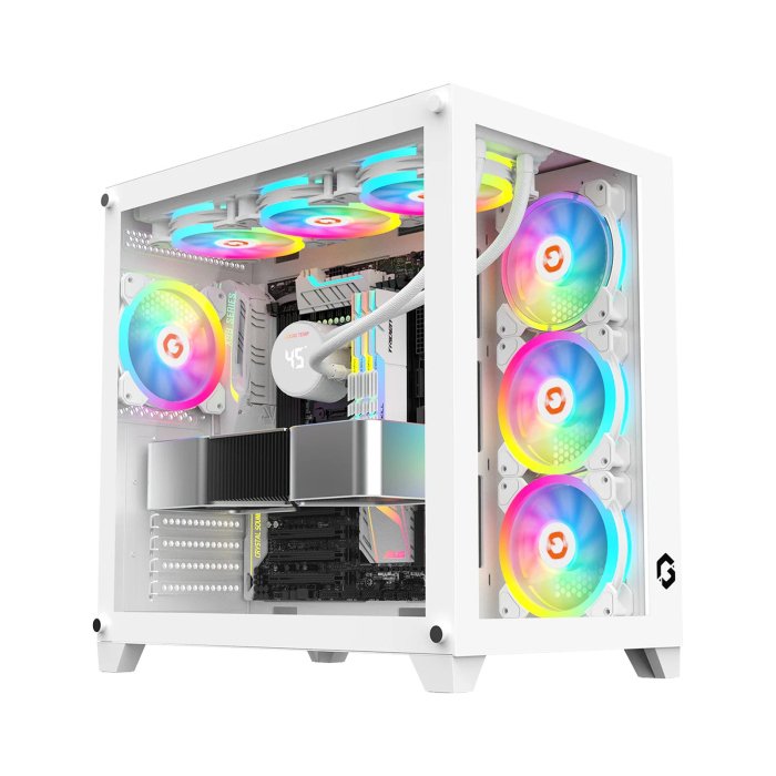 GameOn Emperor Arctic Series Mid Tower Two Panel Front & Left Side Tempered Glass Case with 7 ARGB Fans - White - Image 3